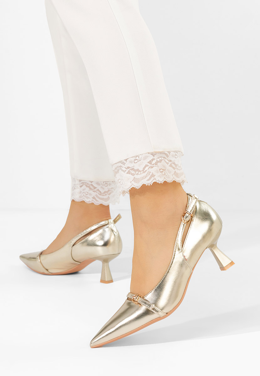 Pantofi stiletto cu toc mic Surie aurii