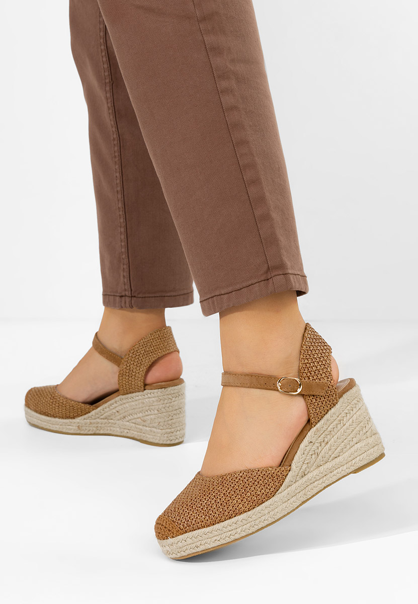 Sandale cu platforma tip espadrile Paty camel