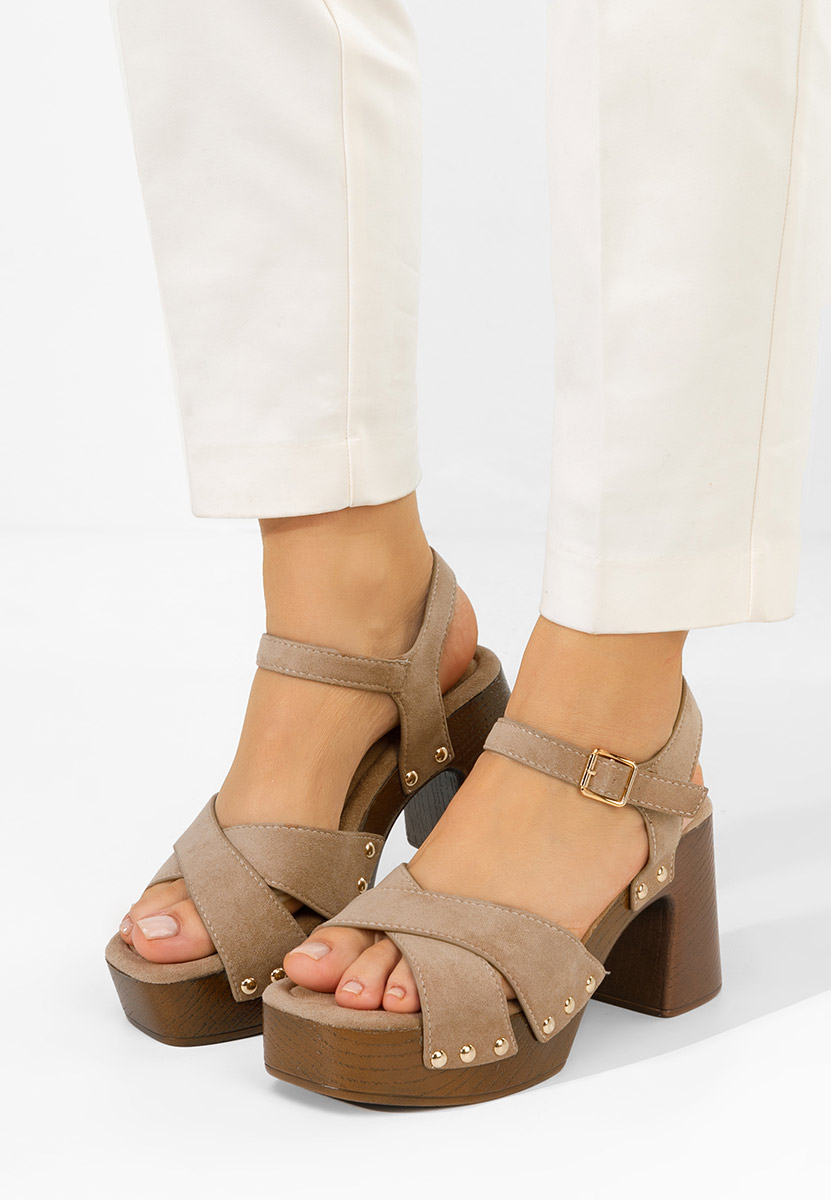 Sandale cu toc gros Radiana kaki