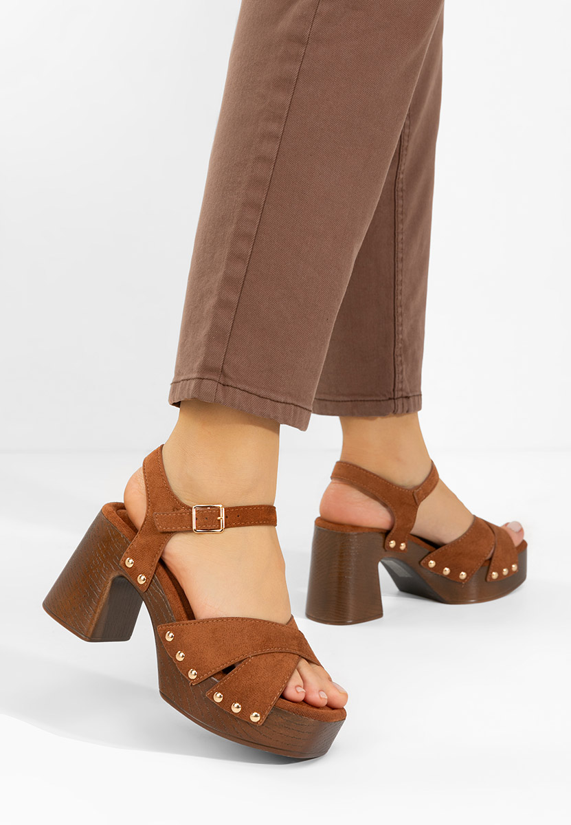 Sandale cu toc gros Radiana camel