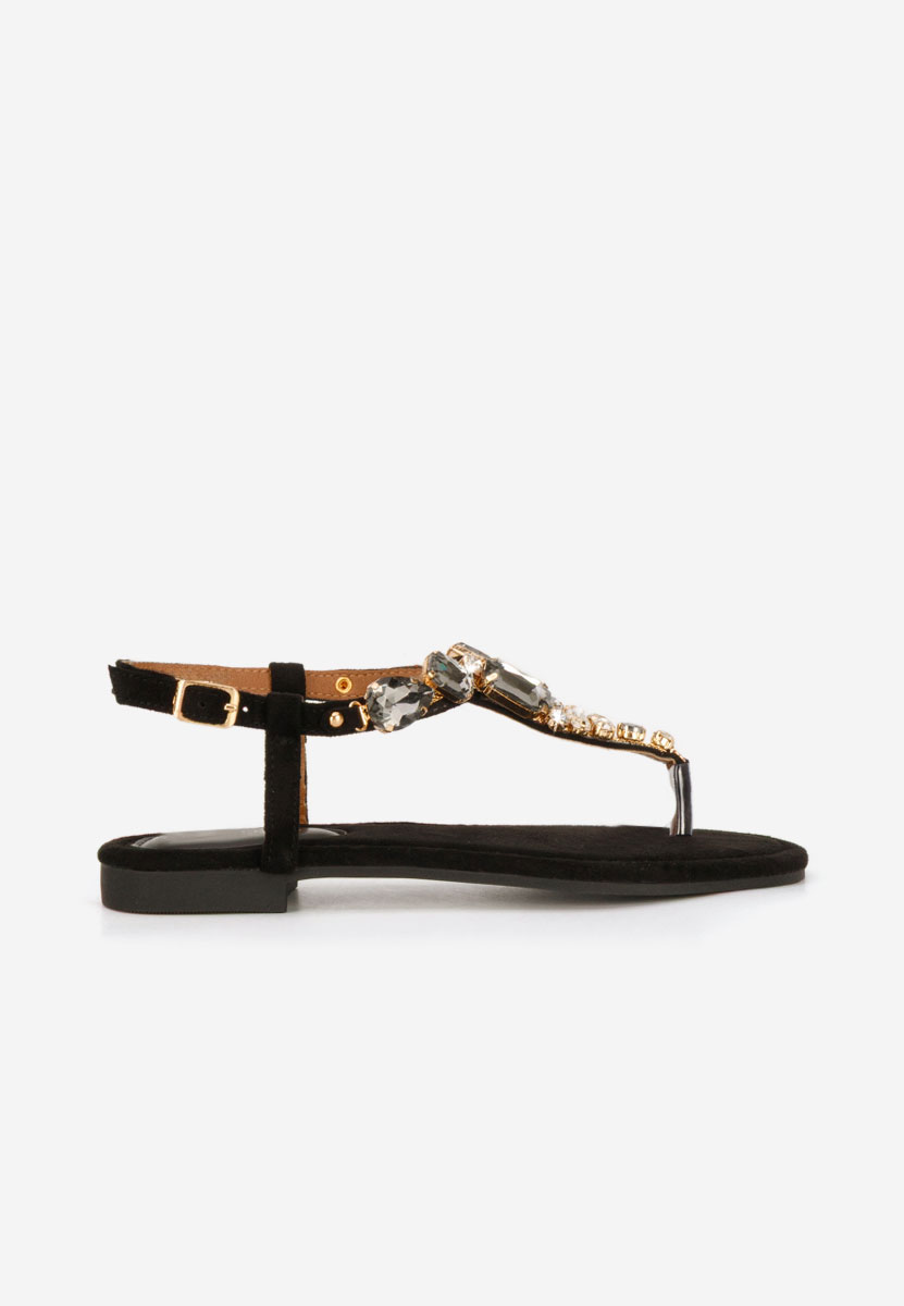 Sandale cu pietricele fara toc Kristelia negre