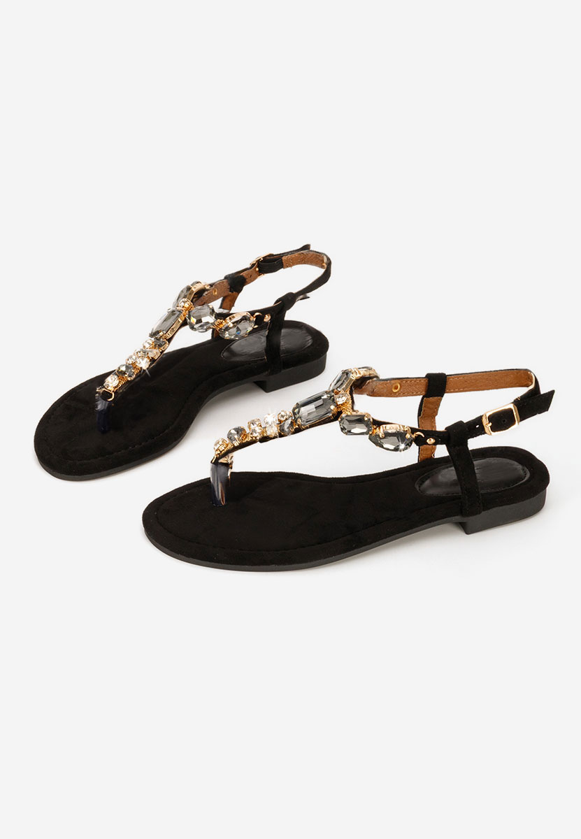 Sandale cu pietricele fara toc Kristelia negre