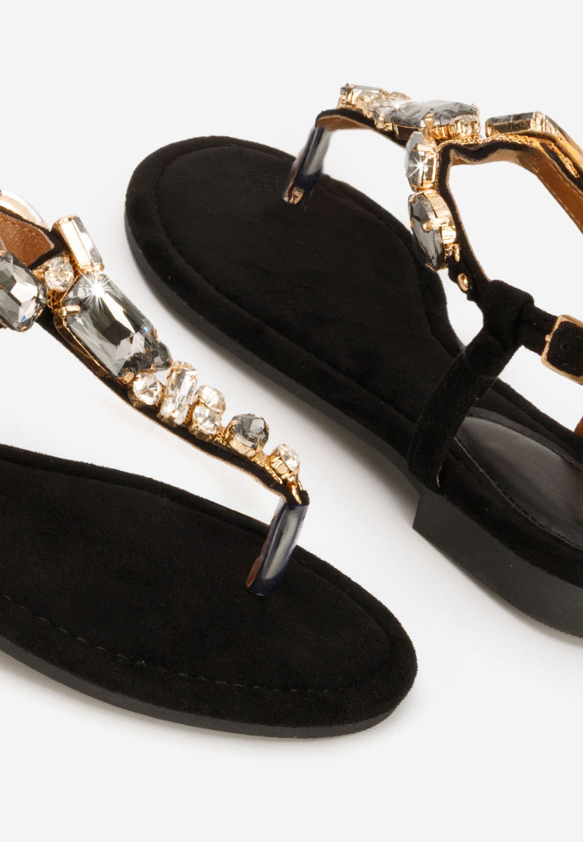 Sandale cu pietricele fara toc Kristelia negre