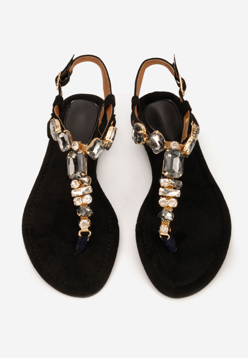 Sandale cu pietricele fara toc Kristelia negre