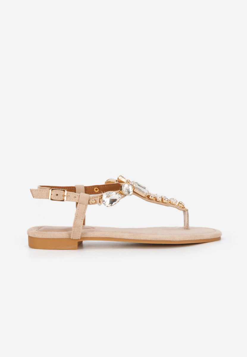 Sandale cu pietricele fara toc Kristelia bej