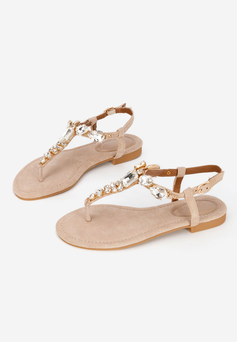 Sandale cu pietricele fara toc Kristelia bej