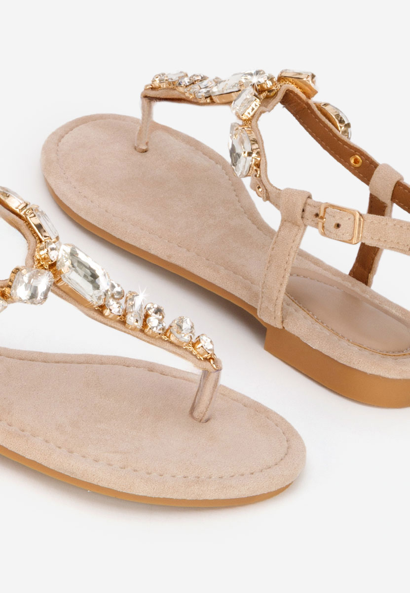 Sandale cu pietricele fara toc Kristelia bej