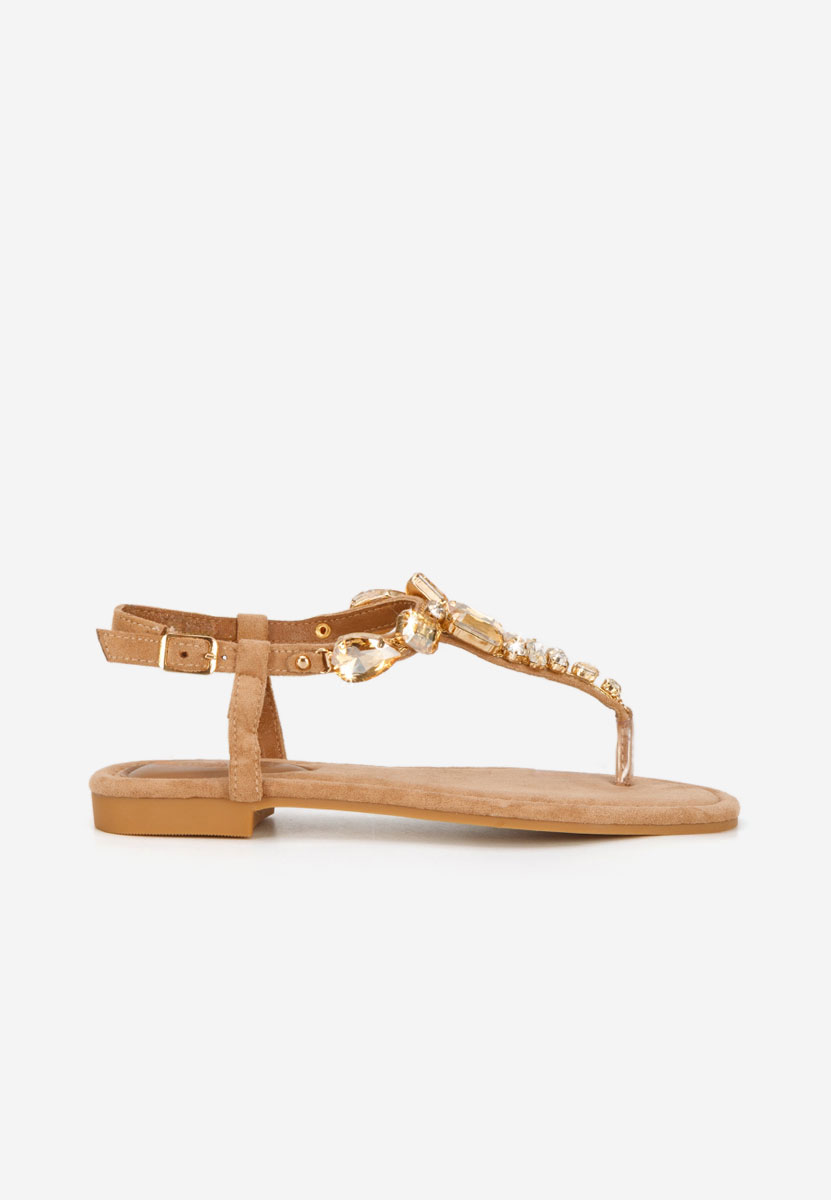 Sandale cu pietricele fara toc Kristelia camel