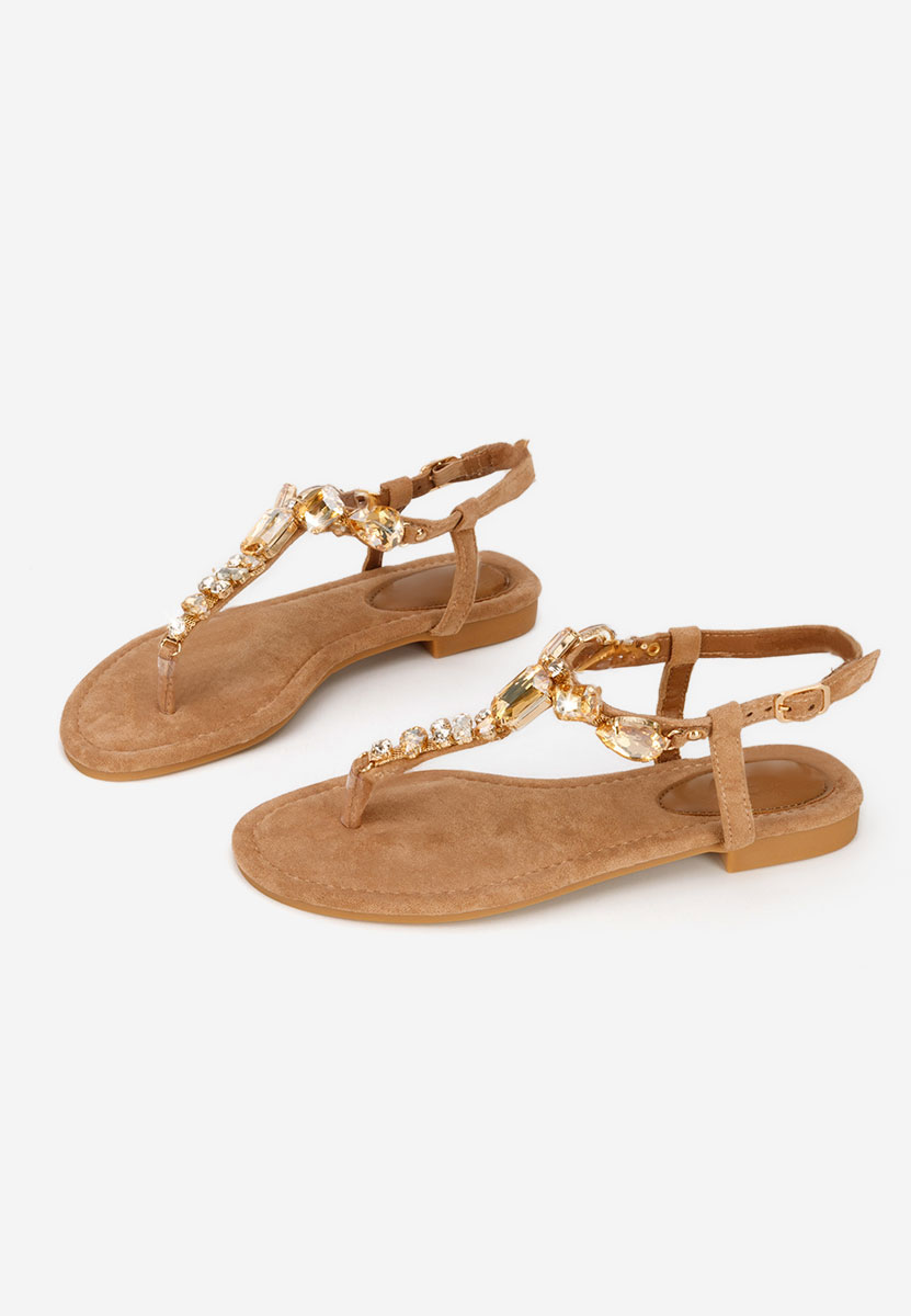 Sandale cu pietricele fara toc Kristelia camel
