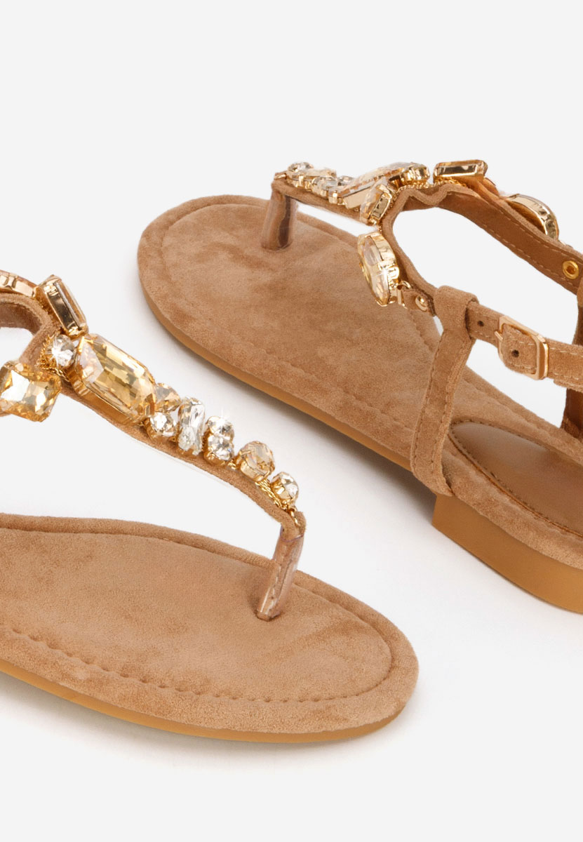 Sandale cu pietricele fara toc Kristelia camel