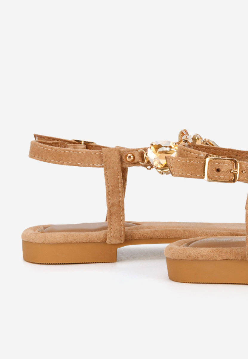 Sandale cu pietricele fara toc Kristelia camel