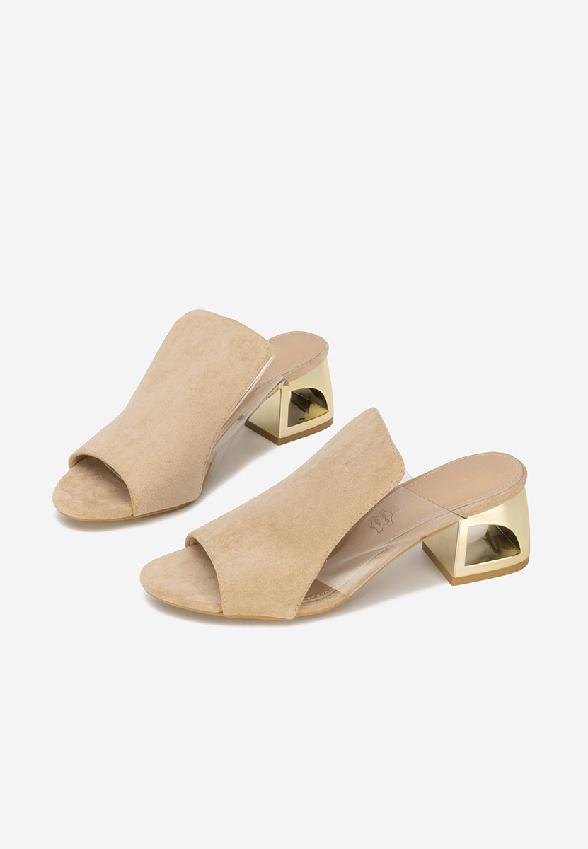 Papuci cu toc gros Floriana bej