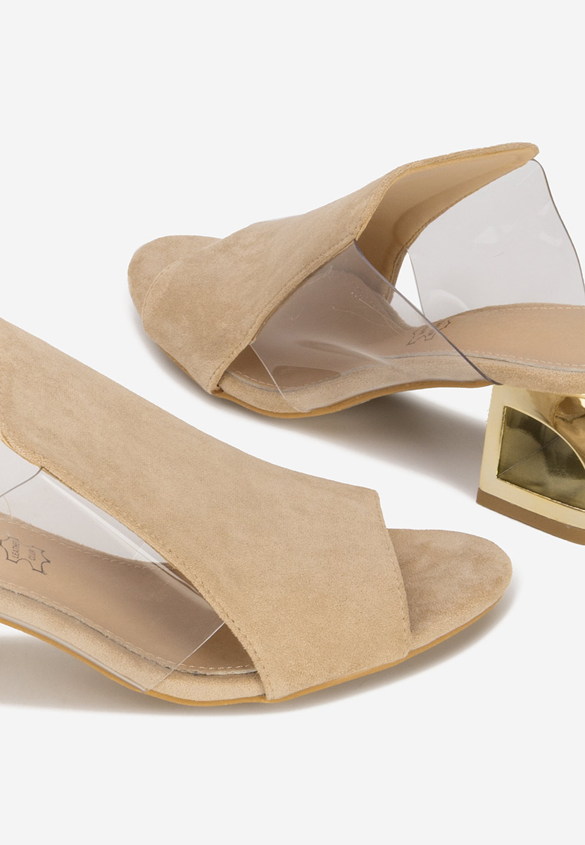 Papuci cu toc gros Floriana bej