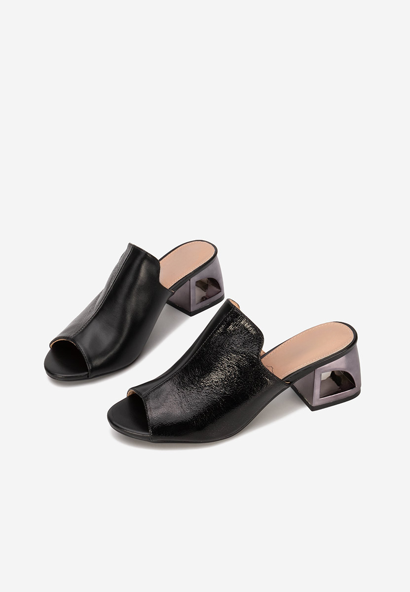 Papuci cu toc gros Floriana V2 negri