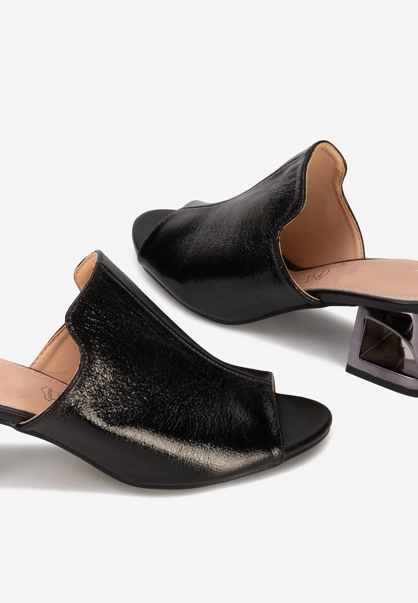 Papuci cu toc gros Floriana V2 negri