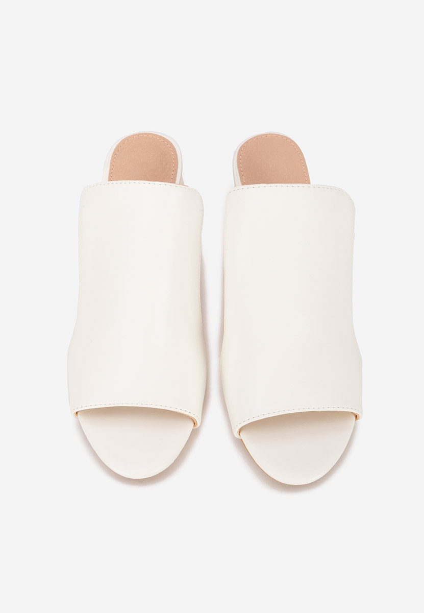 Papuci cu toc gros Floriana albi