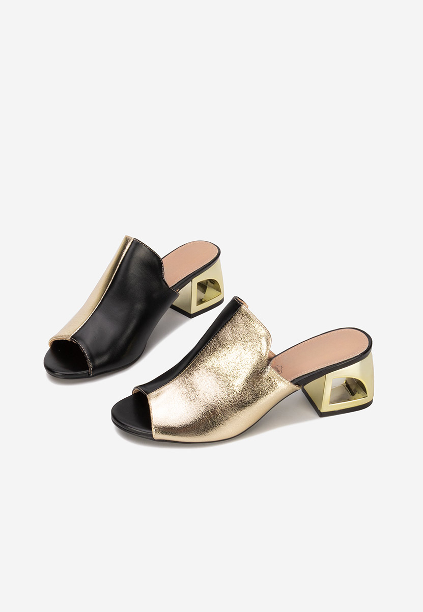 Papuci cu toc gros Floriana V2 aurii