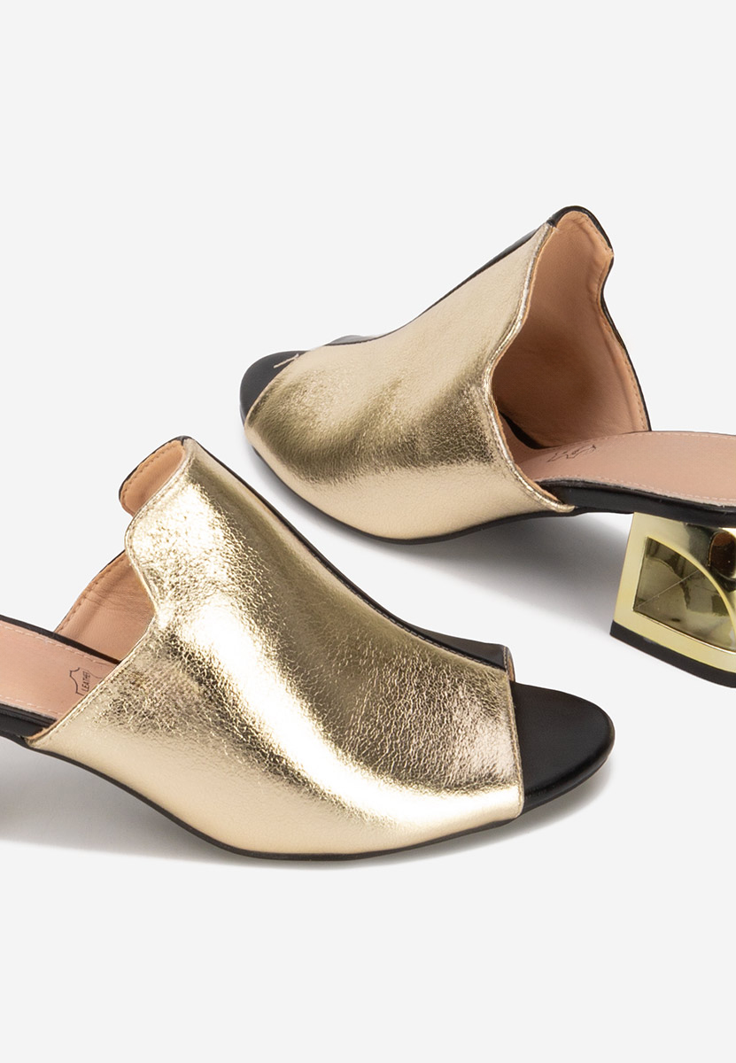Papuci cu toc gros Floriana V2 aurii