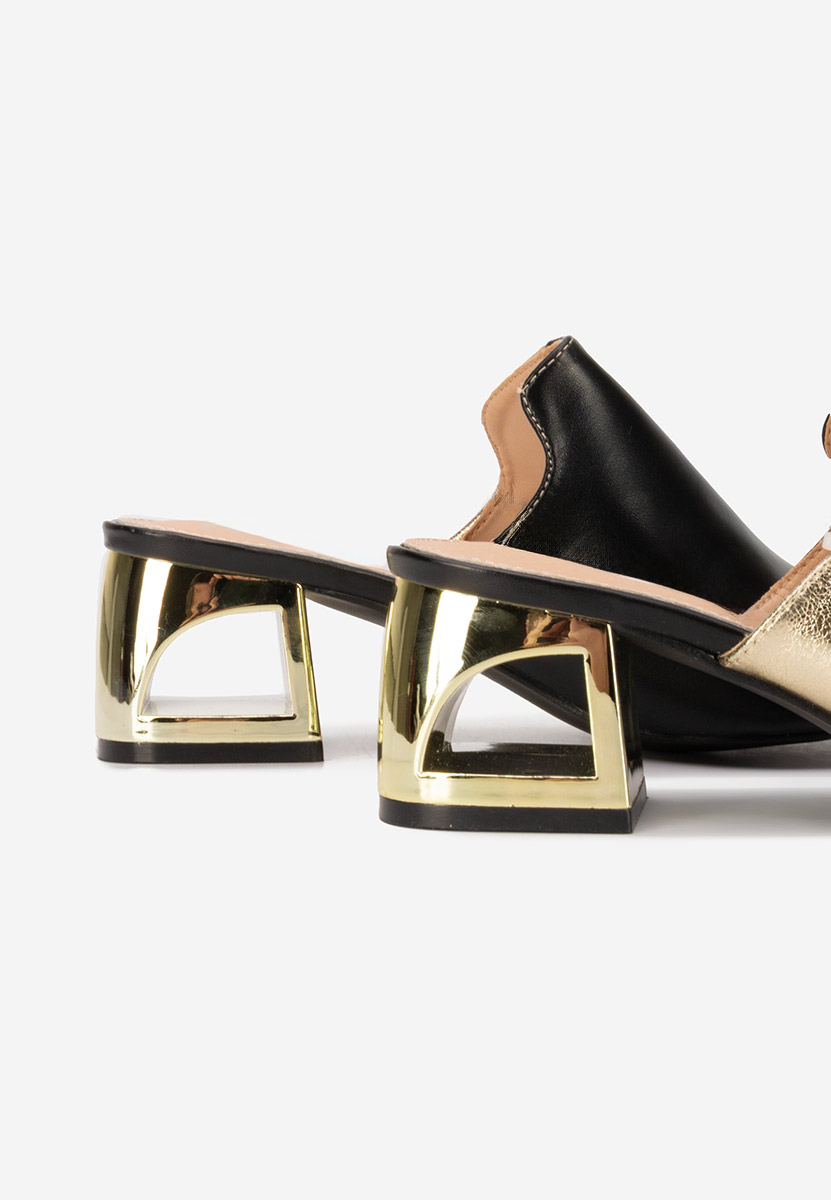 Papuci cu toc gros Floriana V2 aurii