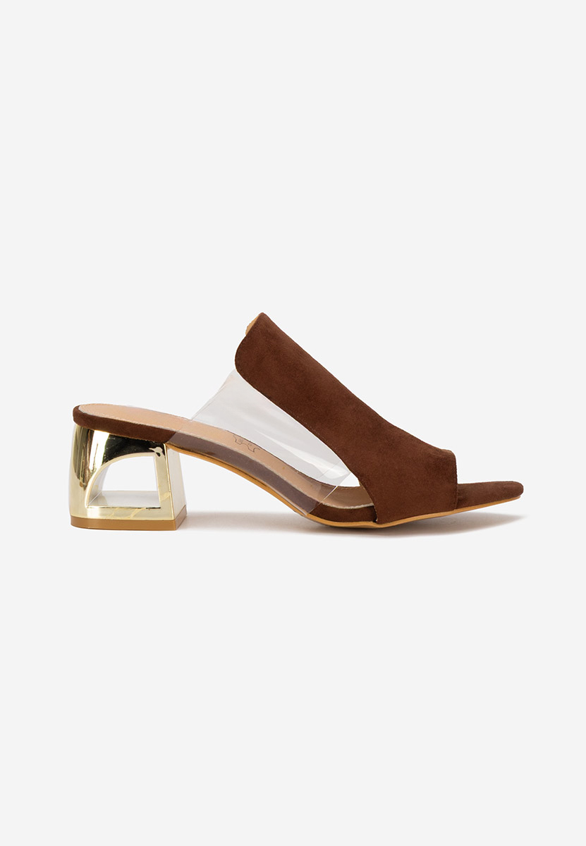 Papuci cu toc gros Floriana maro