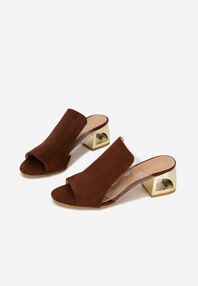 Papuci cu toc gros Floriana maro