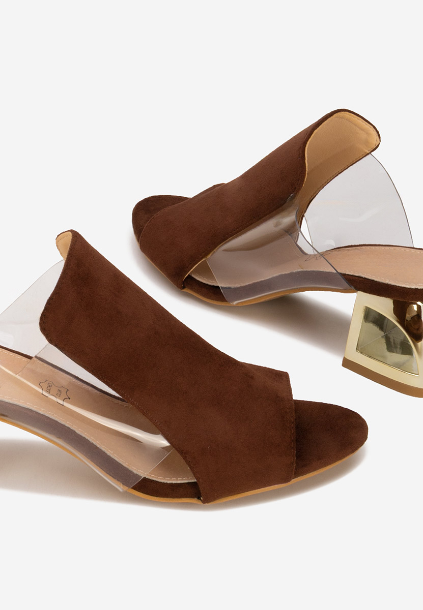 Papuci cu toc gros Floriana maro