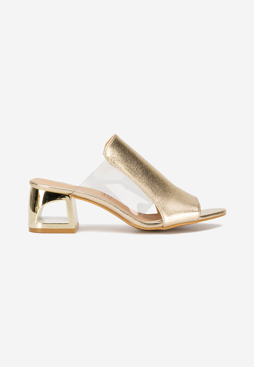 Papuci cu toc gros Floriana aurii