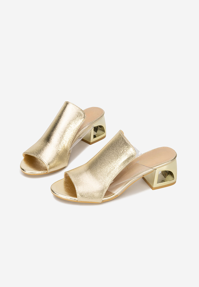 Papuci cu toc gros Floriana aurii