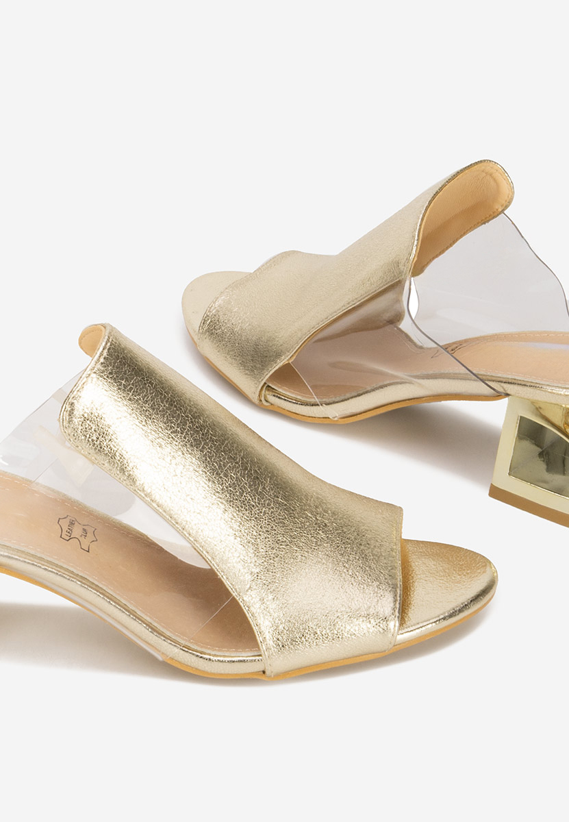Papuci cu toc gros Floriana aurii