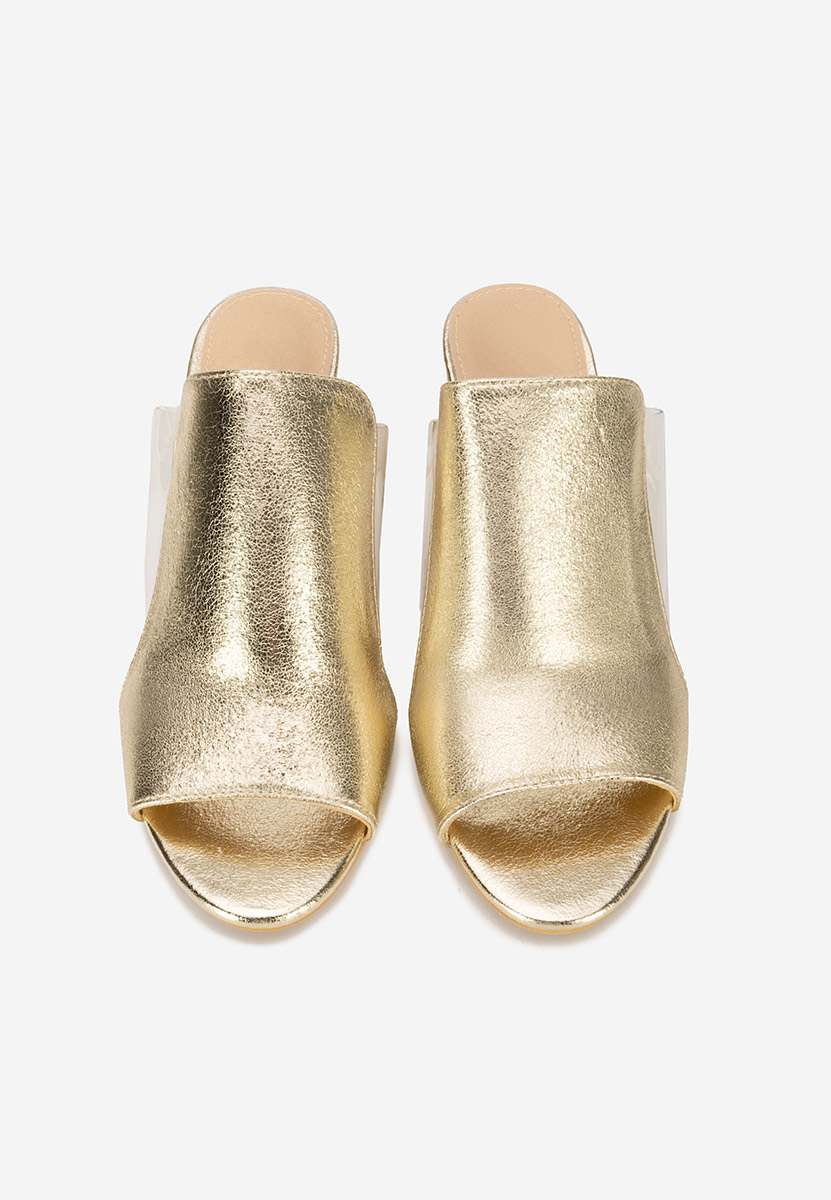 Papuci cu toc gros Floriana aurii