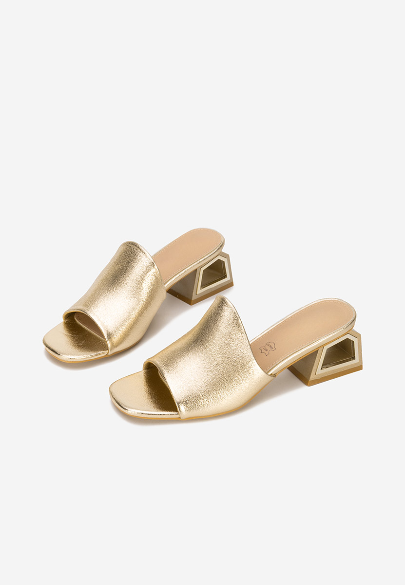 Papuci cu toc gros Alesandria aurii