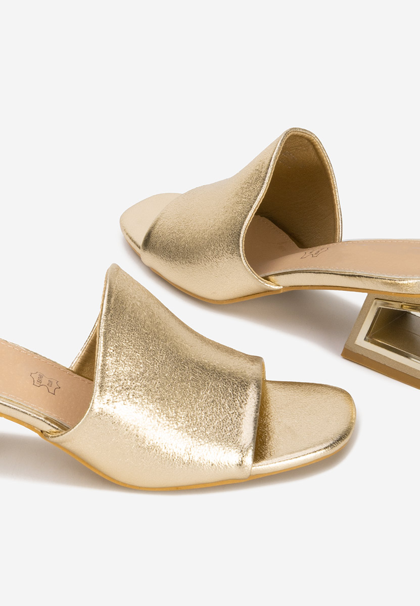 Papuci cu toc gros Alesandria aurii