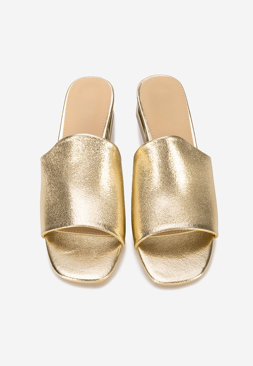 Papuci cu toc gros Alesandria aurii