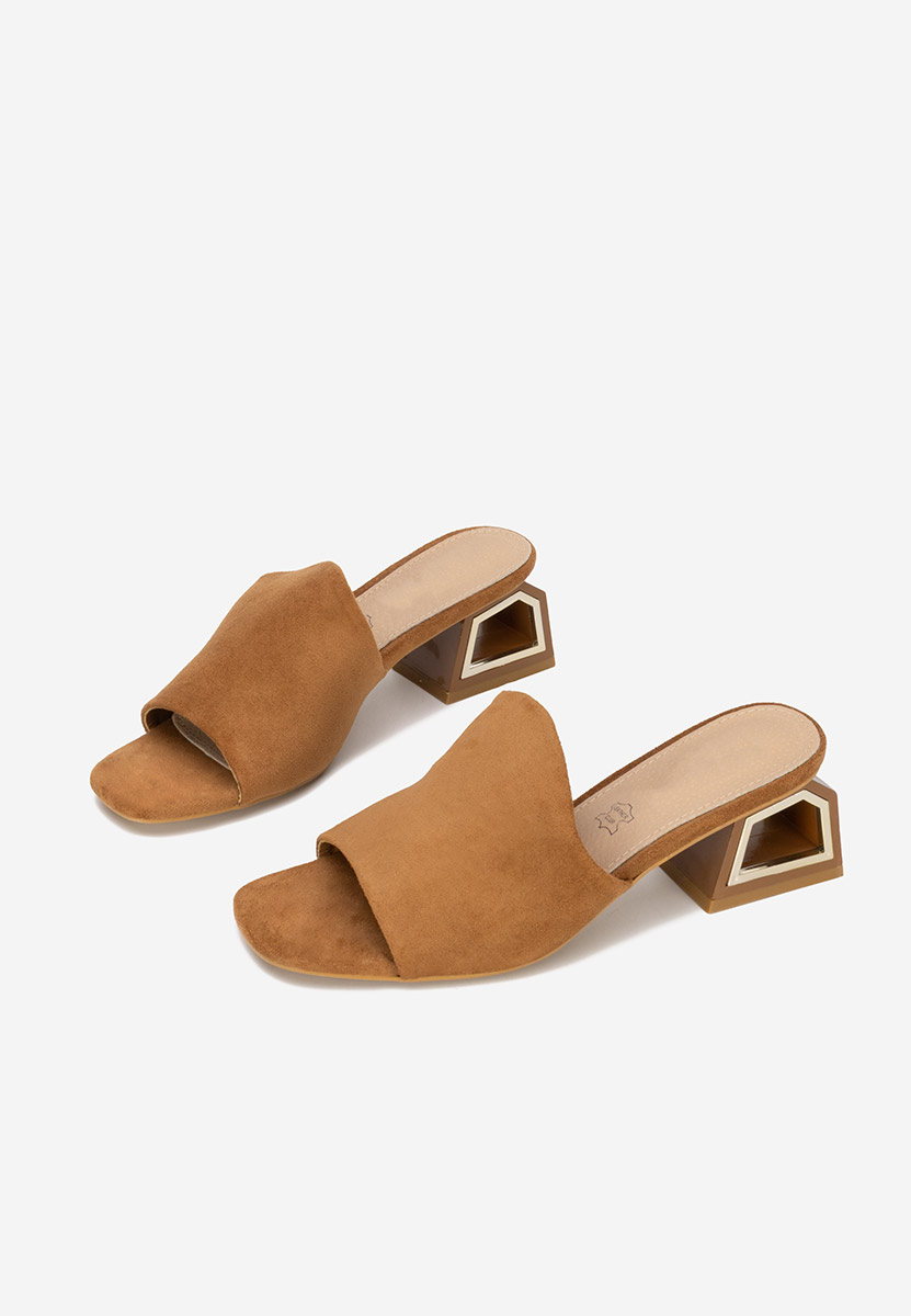 Papuci cu toc gros Alesandria maro