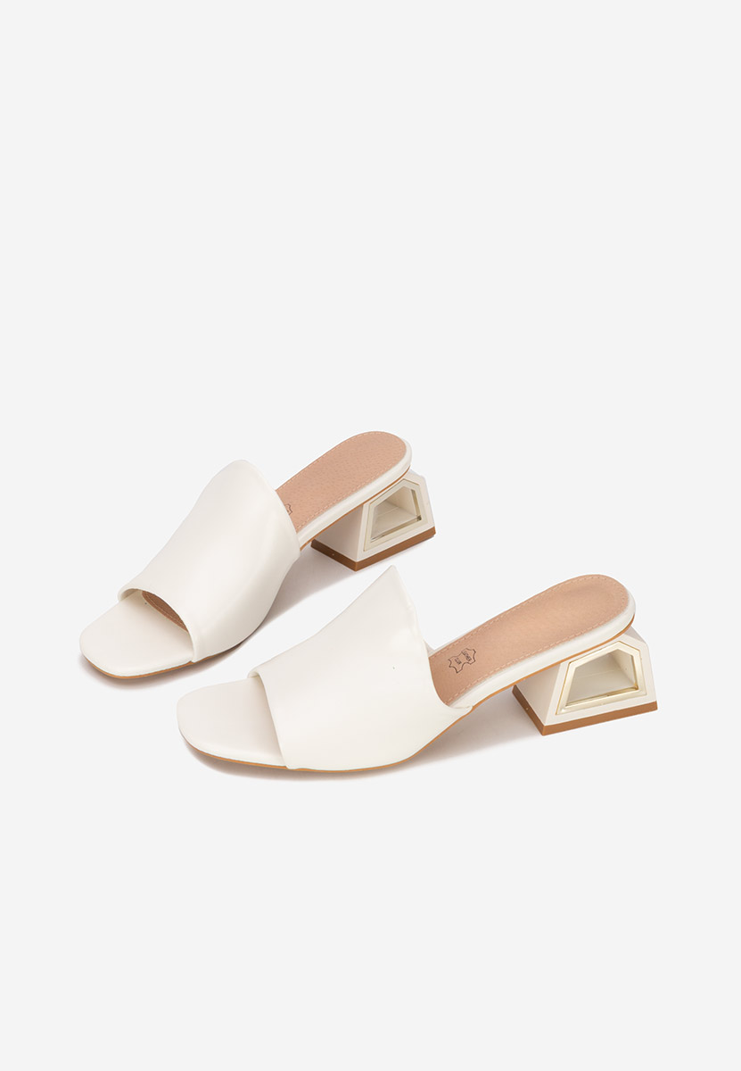 Papuci cu toc gros Alesandria albi