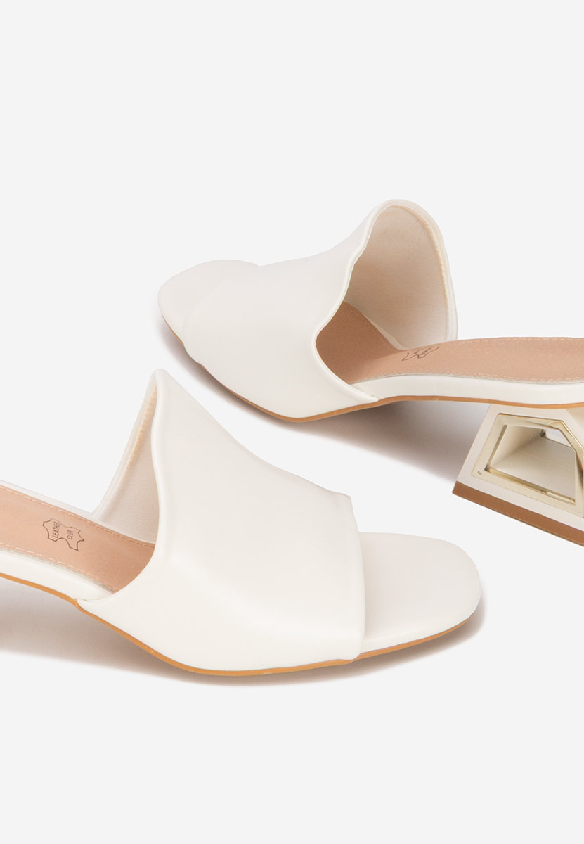 Papuci cu toc gros Alesandria albi