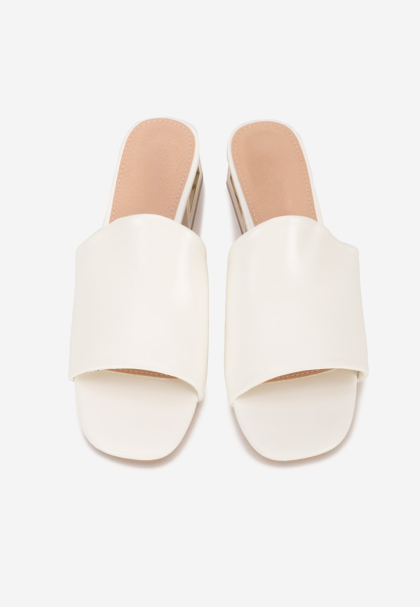 Papuci cu toc gros Alesandria albi