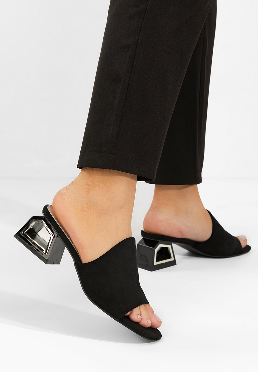 Papuci cu toc gros Alesandria negri