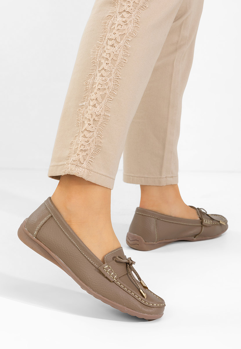 Mocasini dama piele Nemesia kaki
