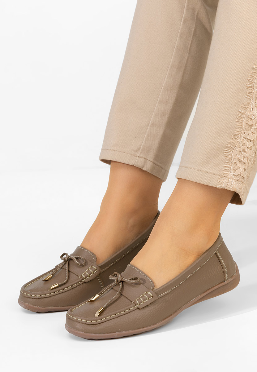 Mocasini dama piele Nemesia kaki