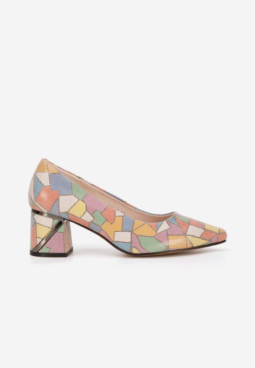 Pantofi cu toc gros piele Esperanta multicolori