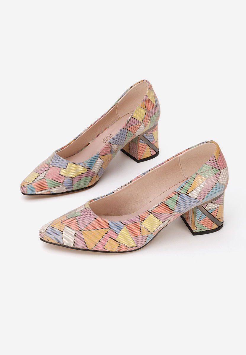 Pantofi cu toc gros piele Esperanta multicolori