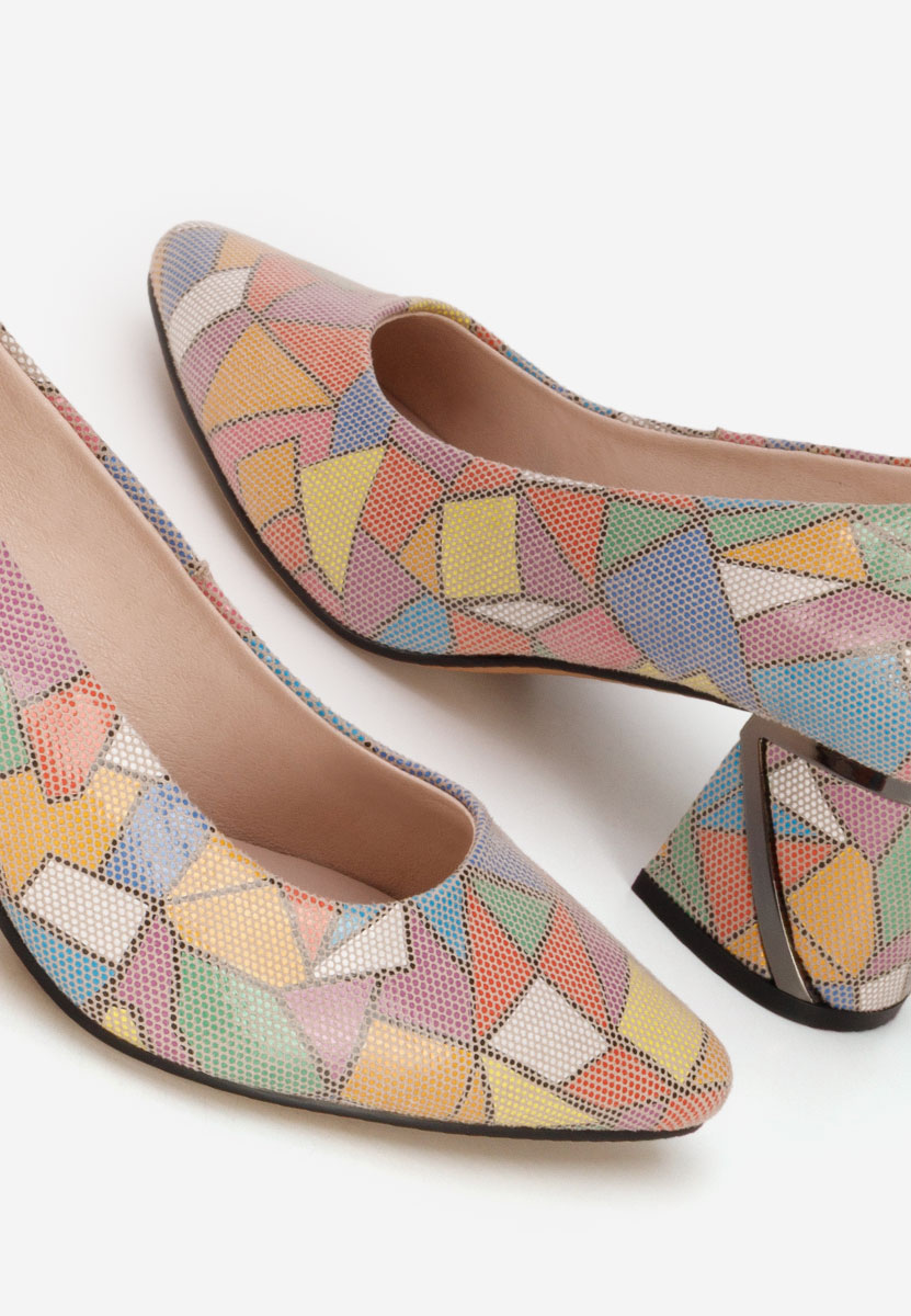 Pantofi cu toc gros piele Esperanta multicolori