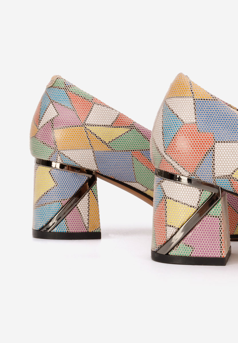 Pantofi cu toc gros piele Esperanta multicolori
