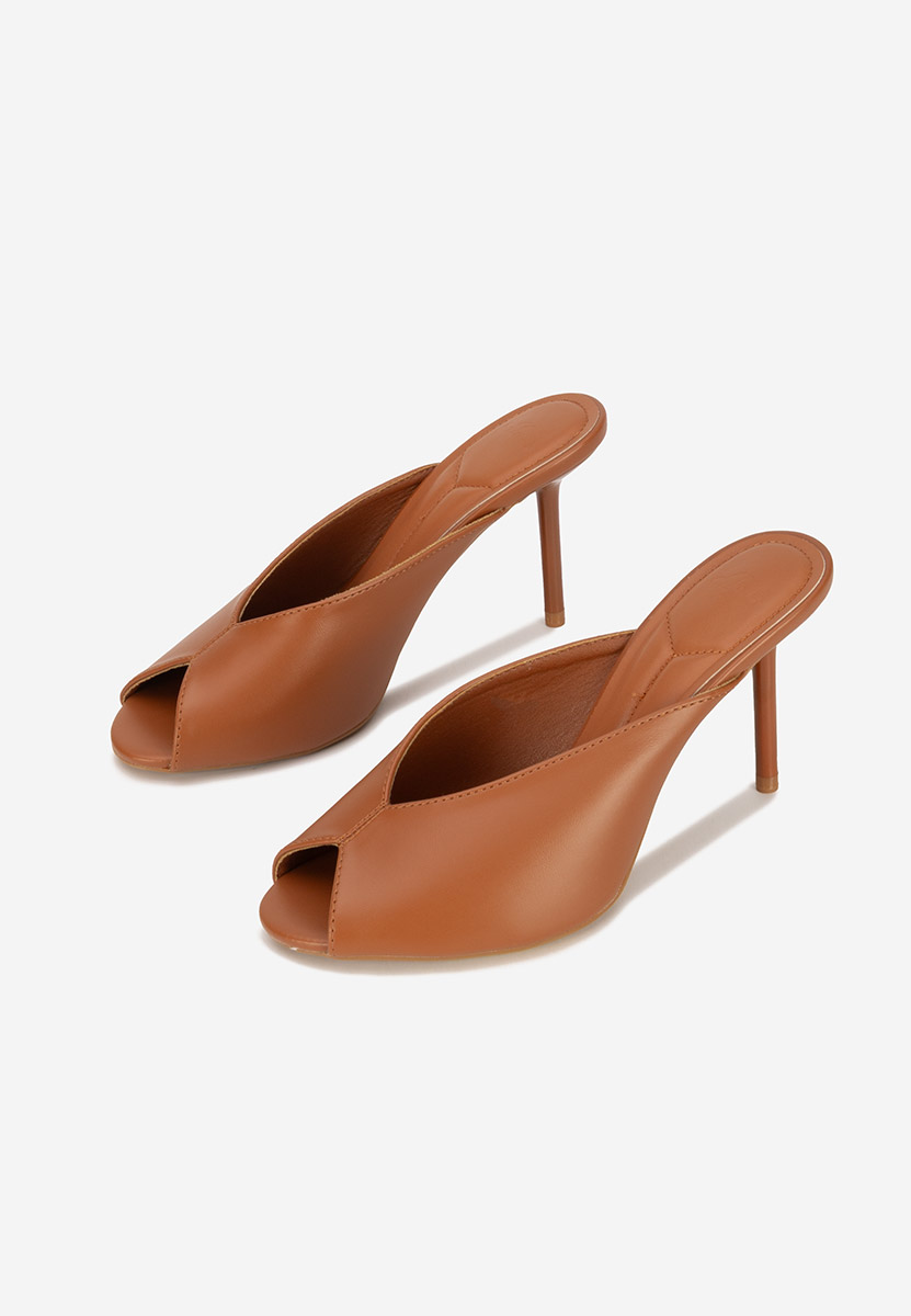 Papuci cu toc subtire Sidina camel