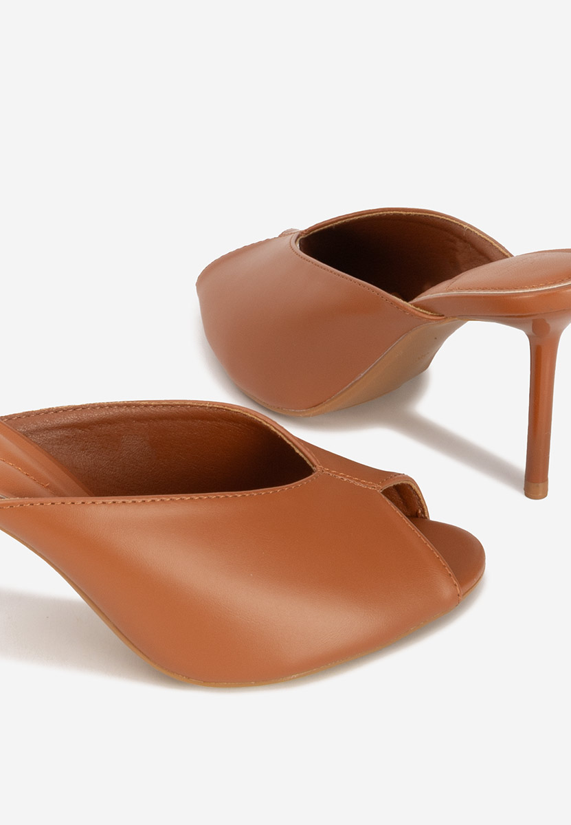 Papuci cu toc subtire Sidina camel