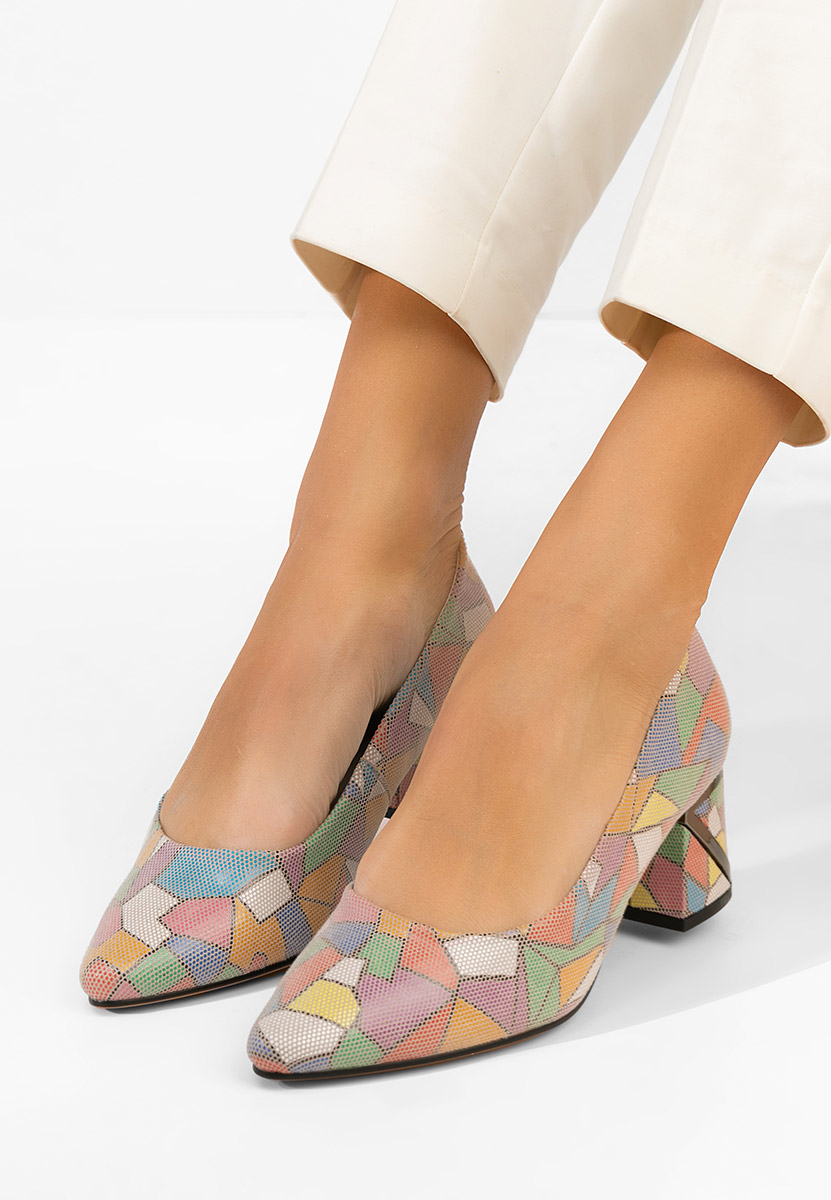 Pantofi cu toc gros piele Esperanta multicolori