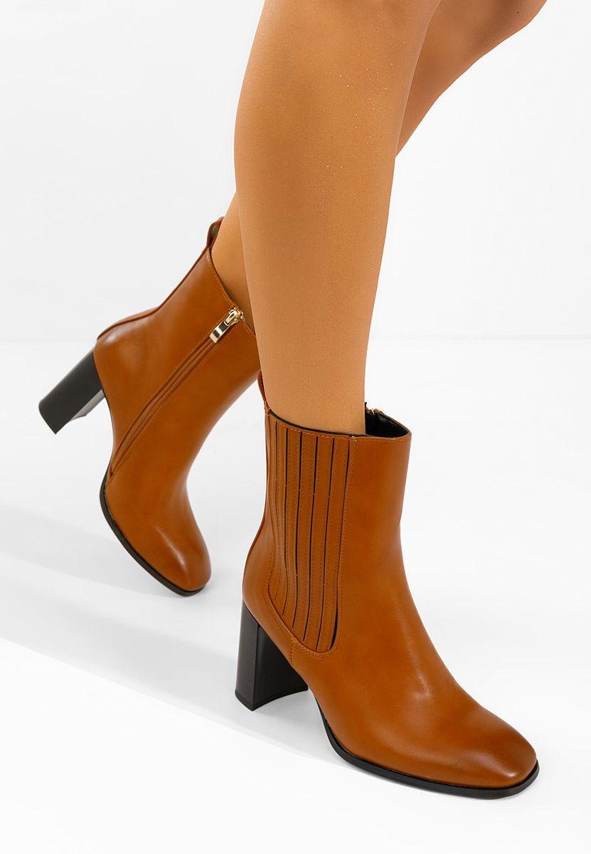 Botine cu toc gros Kalisa camel