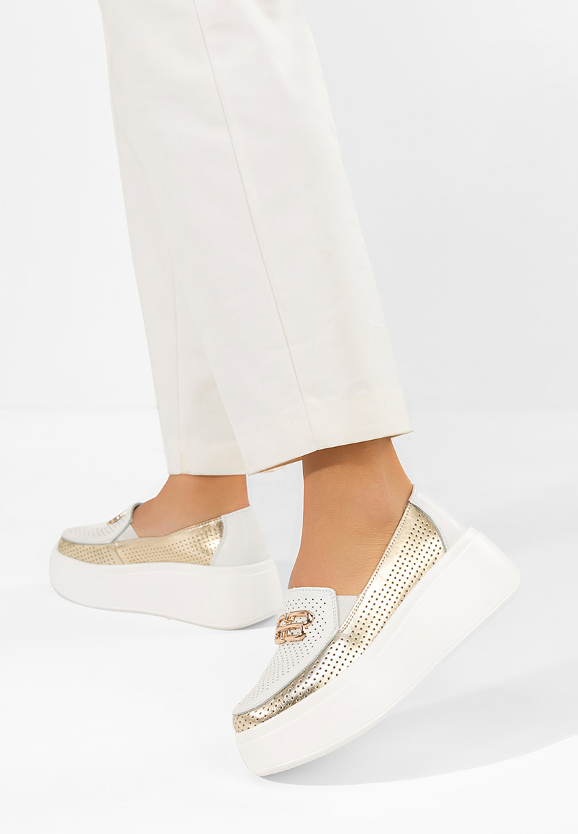 Mocasini dama piele Brinleya albi