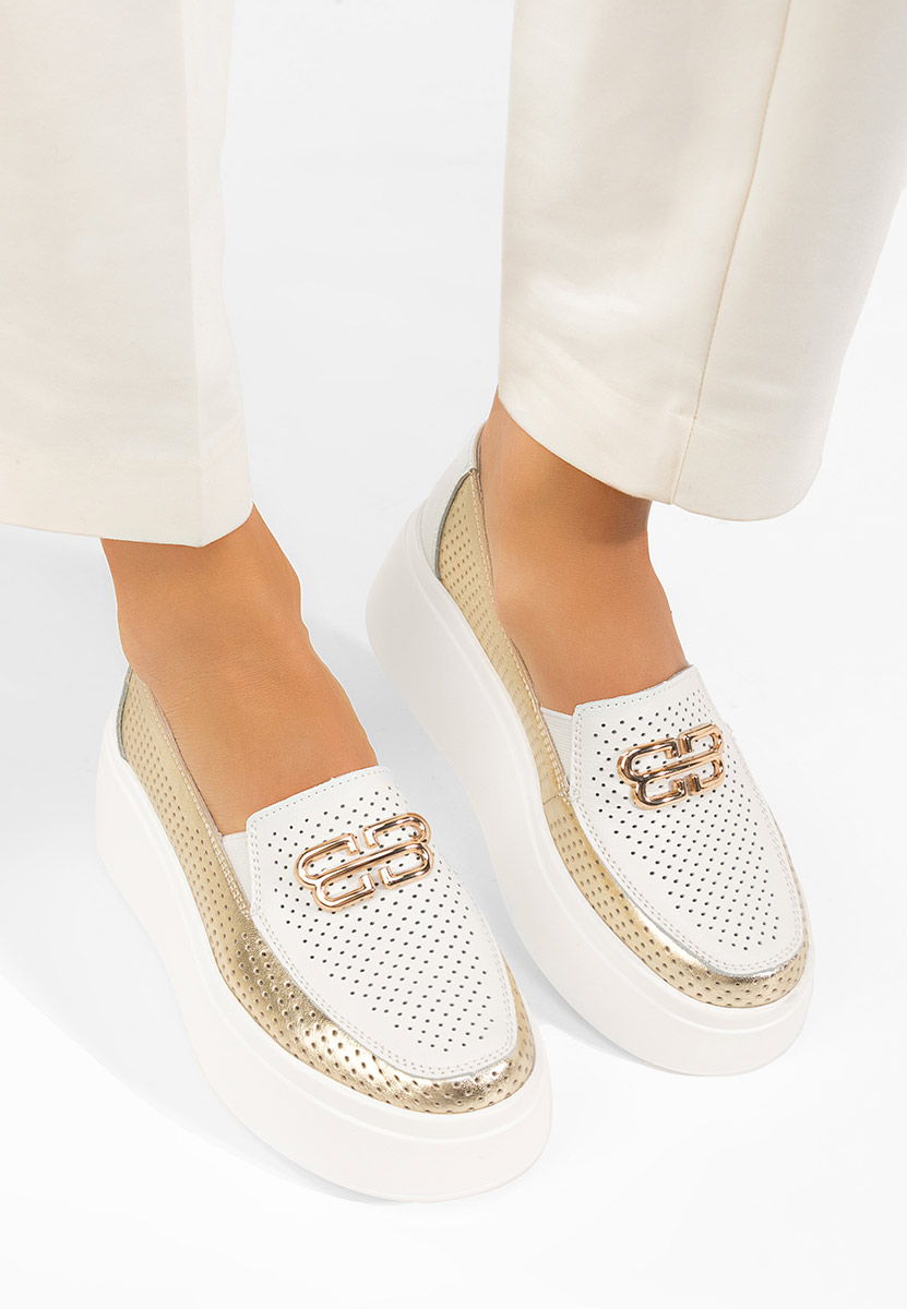 Mocasini dama piele Brinleya albi